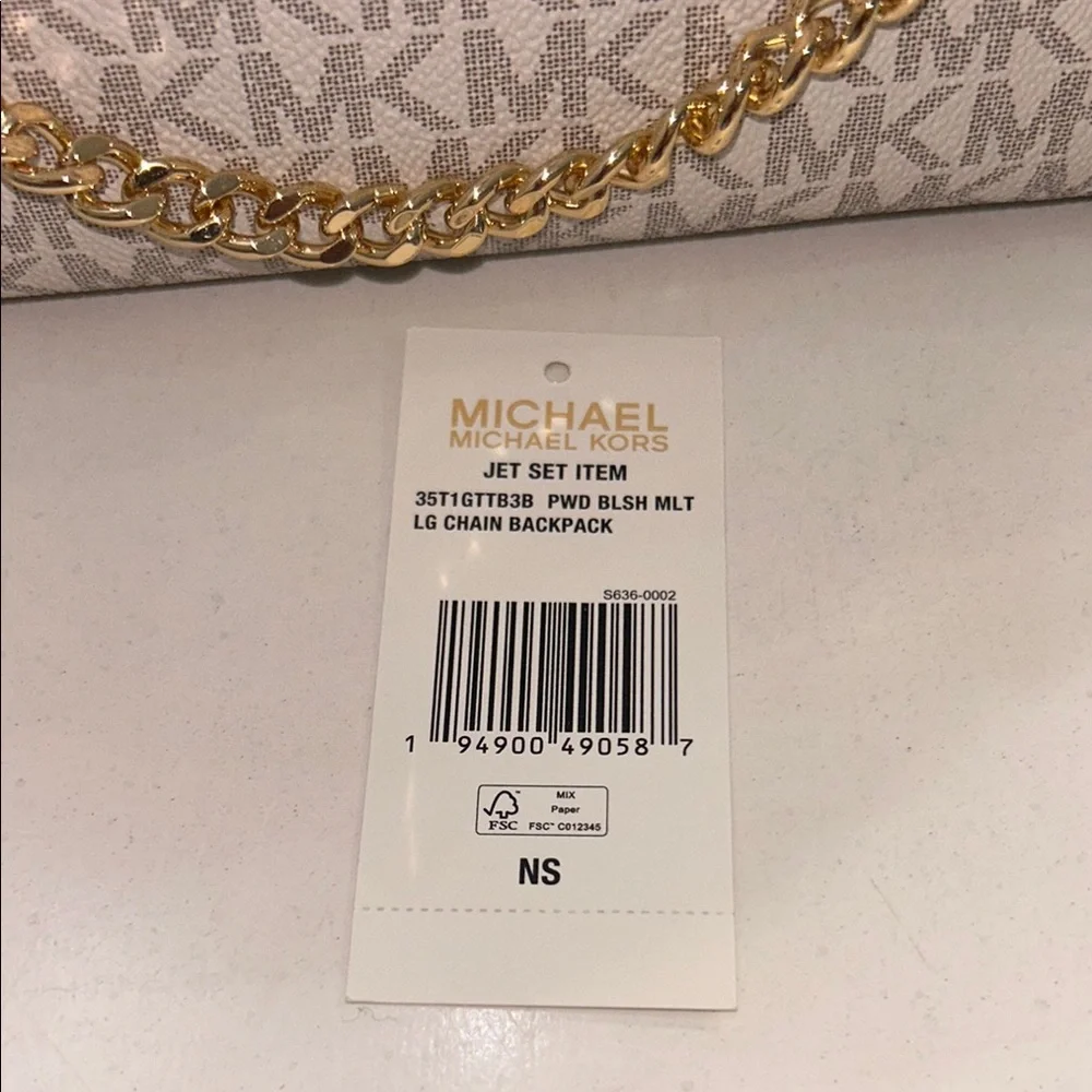 Michael Kors Pink and Beige Signature Logo Backpack